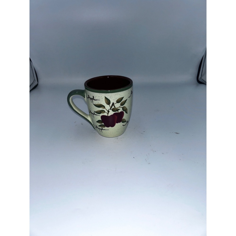 Home Interiors Apple Orchard Collection Coffee Mug Cream Burgundy Green Rustic